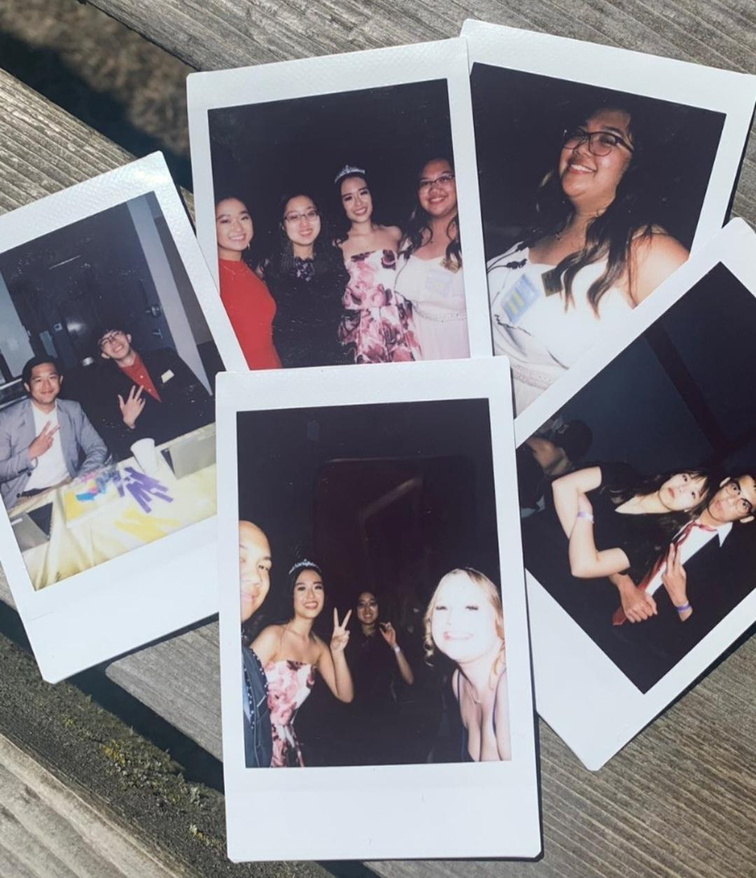 a group of polaroids with people posing for the camera