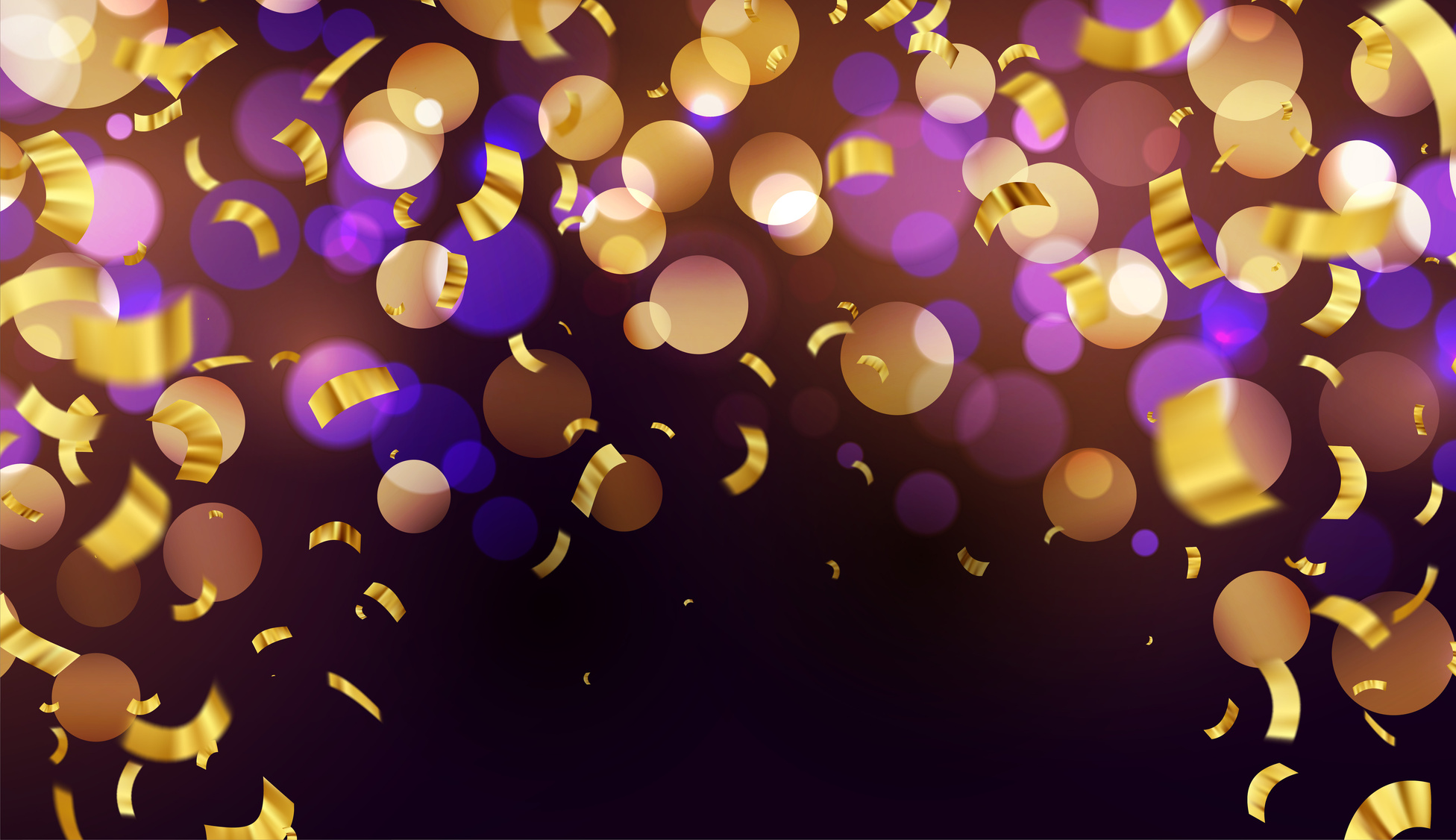 gold and purple confetti on dark background